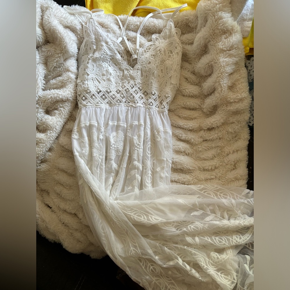 White Lace Criss Cross Maxi Dress